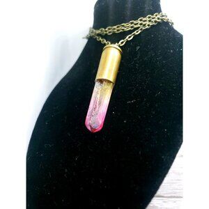 Pink aura quartz crystal bullet necklace handmade